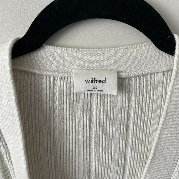 WILFRED Plunge Button Front Cardigan Knit Wool Long Sleeve Cropped Neutral XS - Picture 4 of 9